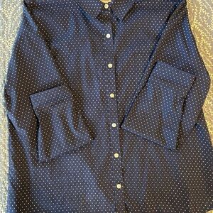 LL Bean Navy Polka Dot Button-Up Shirt